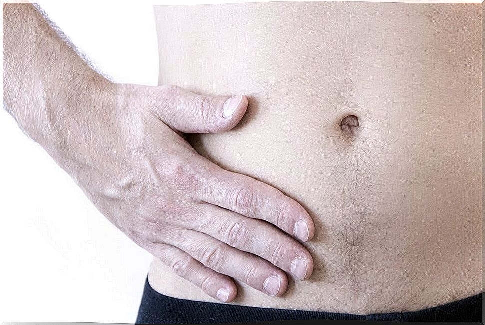 Pain in the side from abdominal hernia.