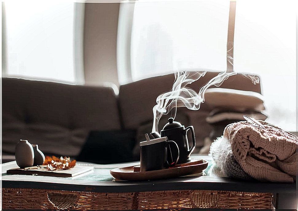 picture of a living room with a cup of hot tea