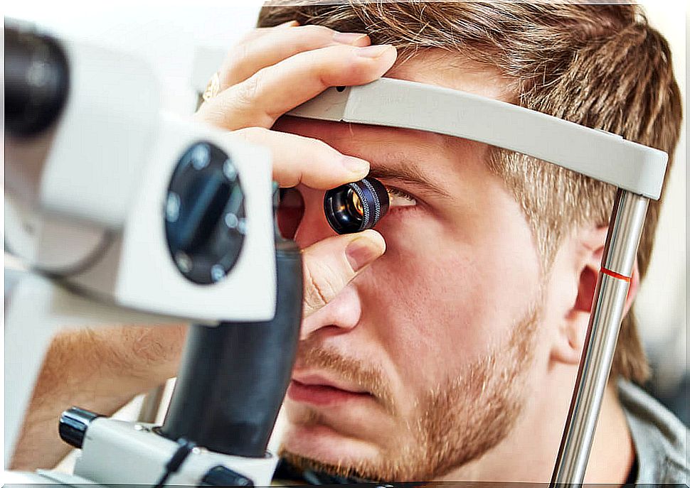 Patient in eye examination