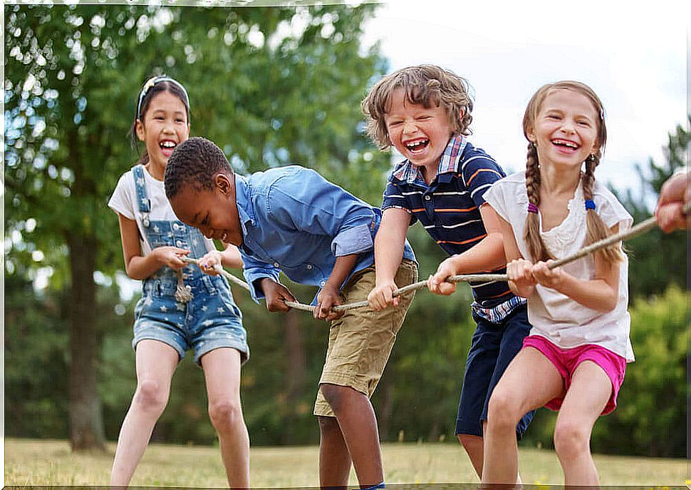 Children playing rope