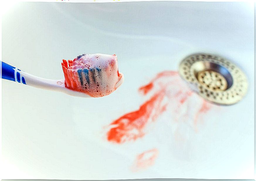 Toothbrush with blood.